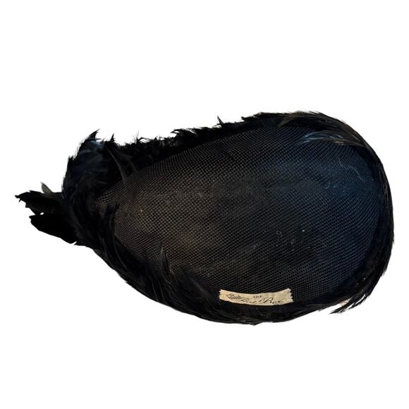 The Hat Box Black Feather Vintage Hat Fascinator Head Piece 50\'s 60\'s 6\